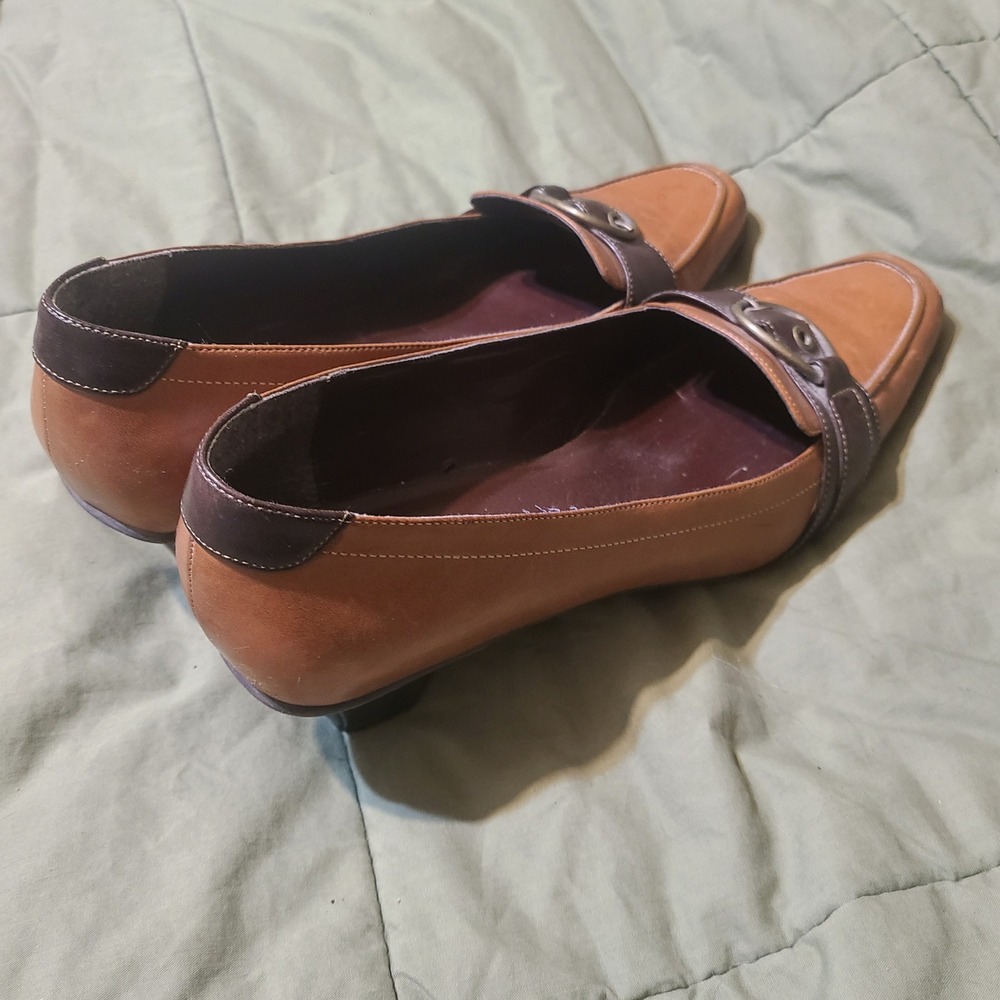 Naturalizer Bernsen Loafer Pumps Women 10M Tan Brown Leather Buckle Block Heel - Picture 5 of 10